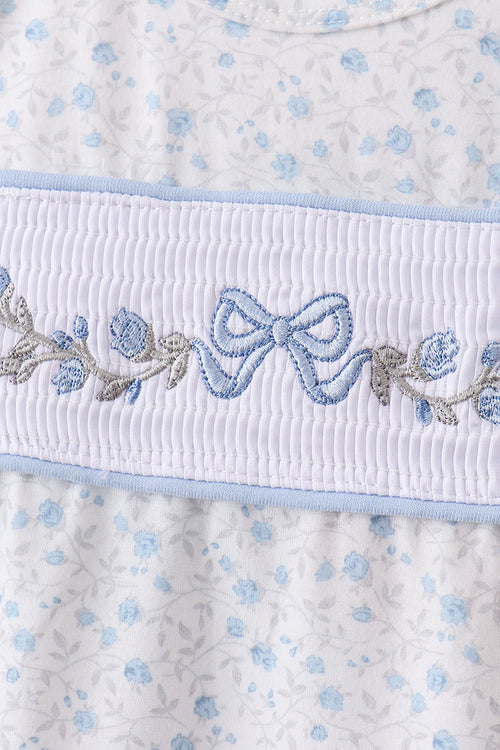 Blue Floral Smocked Ruffle Bloomer Set