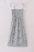 Vintage meadow print smocked mom dress