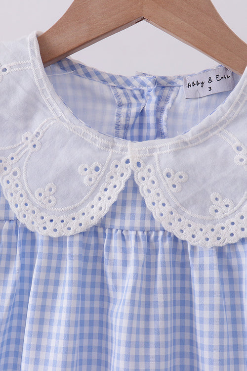Blue Gingham Lace Ruffle Dress