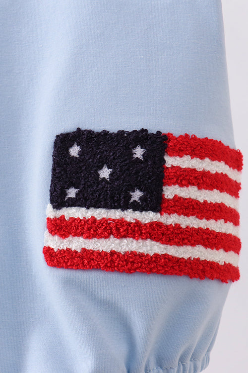 Blue god bless America flag french knot bubble