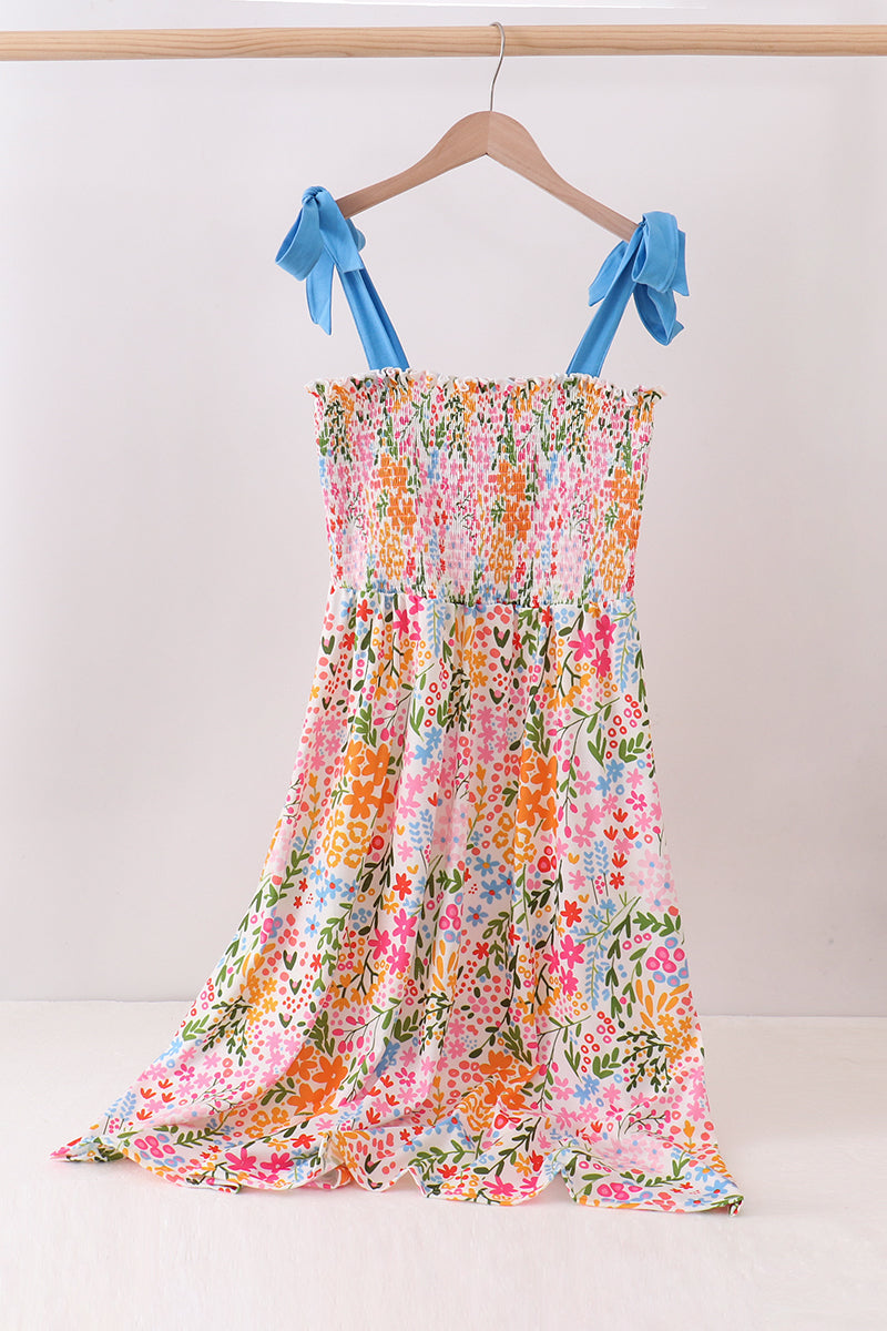 Summer floral print smocked mom&me dress