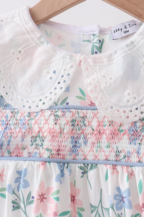 Blue Floral Smocked Ruffle Bloomer Set